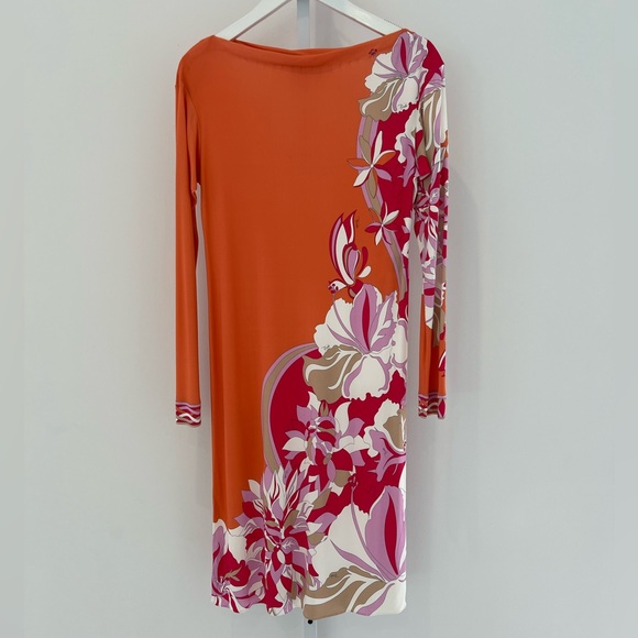 EMILIO PUCCI ORANGE FLORAL PRINT DRESS MODEL OEJH42 SIZE IT 44 / US 10 NWTS! - Picture 4 of 17
